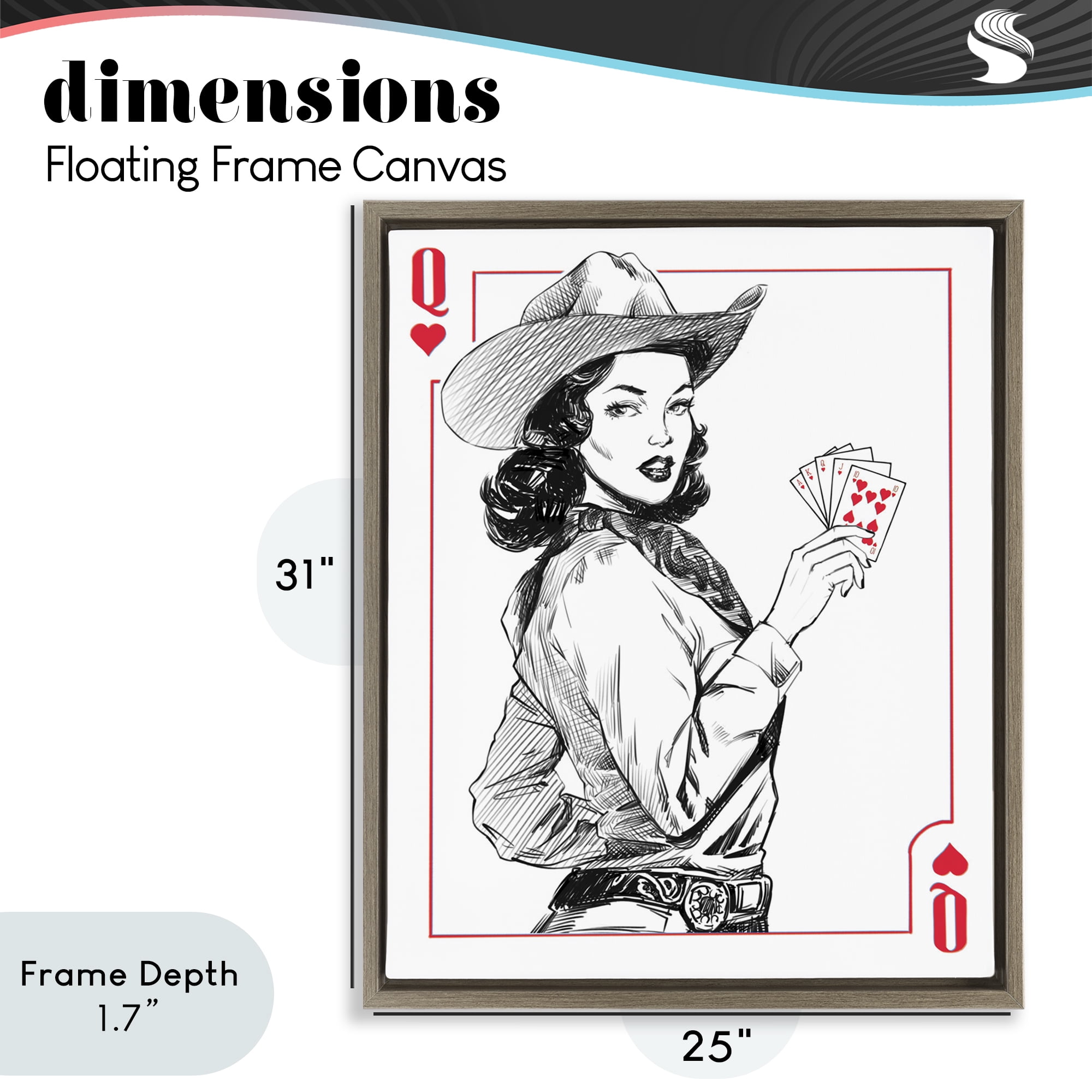 Stupell Industries Cowgirl Queen of Hearts Brown Framed Floater Canvas Wall Art, design by Ziwei Li