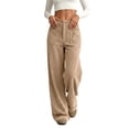 thumbnail image 6 of Hsovts Womens Corduroy Wide Leg Pants Baggy Straight Adjustable High Waist Trousers Casual Uniform Dress Pant Brown S, 6 of 7