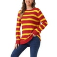 thumbnail image 4 of INSPIRE CHIC Women's Round Neck Long Sleeves Drop Shoulder Loose Striped Tunic Sweater XS Red Yellow, 4 of 6