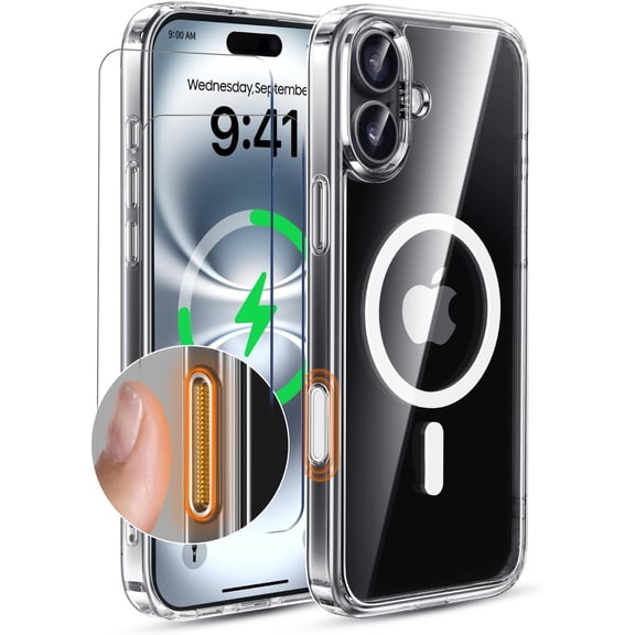for iPhone 16 Case,Acrylic Clear Back,2X Screen Protector,Compatible with Mag Safe,Camera Control, Magnetic Phone Case Shockproof Cover for iPhone 16 6.1"