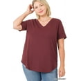 thumbnail image 3 of Women & Plus Short Sleeve V Neck Round Hem Relaxed Fit Casual Tee Shirt Top, 3 of 5
