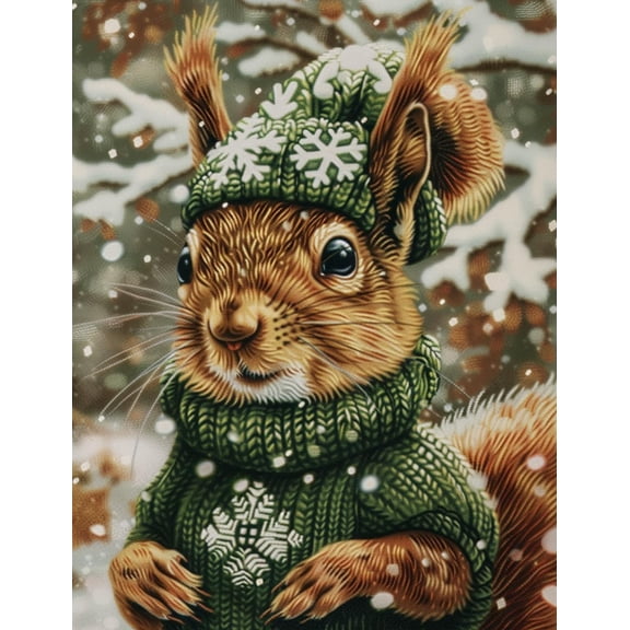 Cute Squirrel in Green Sweater Snow DIY 11CT Stamped Cross Stitch Kits for Beginners Easy Needlepoint Embroidery Counted Cross Stitch Art Craft for Wall Decoration 12x16inch(1)