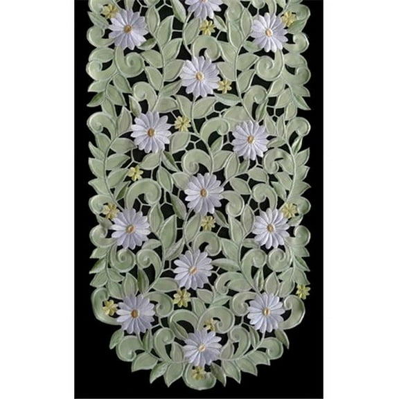 H7667-G Green Daisy Oblong Table Cloth, 68 x 90 in.
