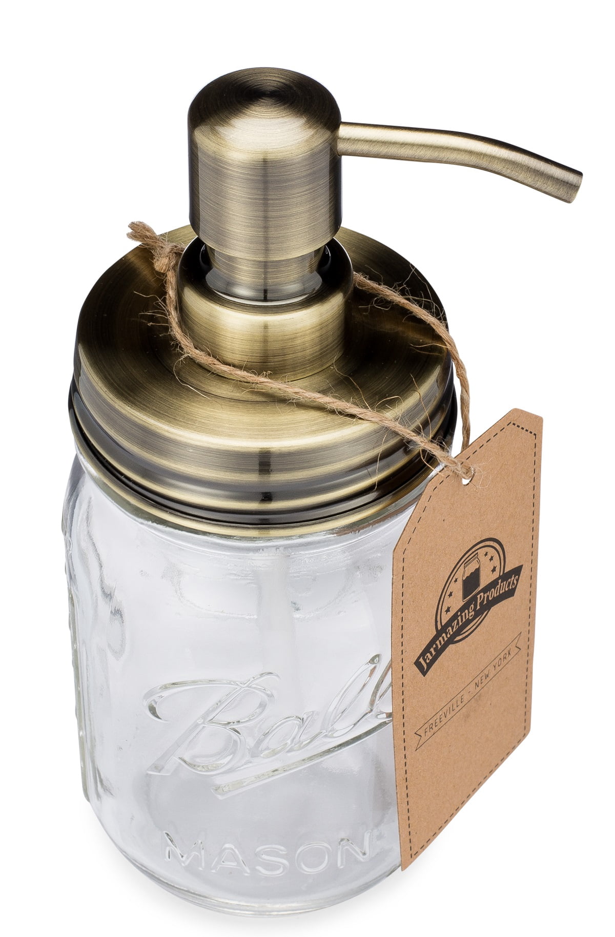 Jarmazing Products Classic Farmhouse Mason Jar Soap Dispenser - Brass - With 16 Ounce Ball Mason Jar