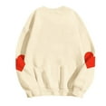 thumbnail image 5 of SYMOID Womens 100% Polyester Loose Fit Crewneck Pullover Sweatshirt - Silver Sequin Heart Front & Red Heart Elbow Patches, Beige, Sizes S-XXL,Size 2XL, 5 of 5