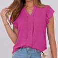 thumbnail image 3 of Womens Dressy Casual Tops Ruffle Petal Short Sleeve V Neck Shirts Elegant Summer Business Work Tunic Blouses, 3 of 7