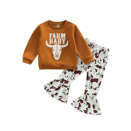 

Luethbiezx Kids Girls Trousers Outfits Long Sleeve Sweatshirt and Flare Pants Set