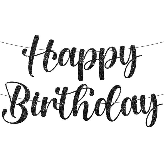 KatchOn, Glitter Black Cursive Happy Birthday Banner - Pre-Strung, 10 Feet | Birthday Decorations for men, Women | Hbd Banner Backdrop For Black Party Decorations, Halloween Decorations