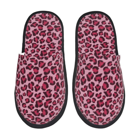 Easygdp Rose Leopard Print Print Slippers Fuzzy House Slippers, Cozy Slippers for Women or Men Indoor Fluffy Outdoor Slippers with Anti-Skid Sole-Large