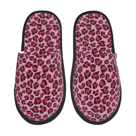 Balery Rose Leopard Print Slient Indoor Furry Fleece Comfort House Shoes Soft Non-Slip Home Shoes Cotton slippers House Slippers-- Large