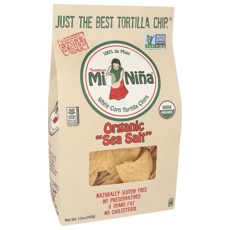 Pack of 9, Mi Nina Organic Sea Salt White Corn Tortilla Chips, 12