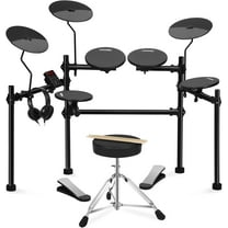 AODSK AED-100 Electric Drum Kit with 4 Quiet Pads, 200 Sounds, 2 Pedals - Portable Beginner Set Includes Throne, Sticks & On-Ear Headphones