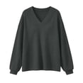 thumbnail image 5 of Otvok Winter Women Waffle Knit Top, V‑Neck Drop‑Shoulder Long Sleeve Loose Casual Pullover Shirt, 5 of 7