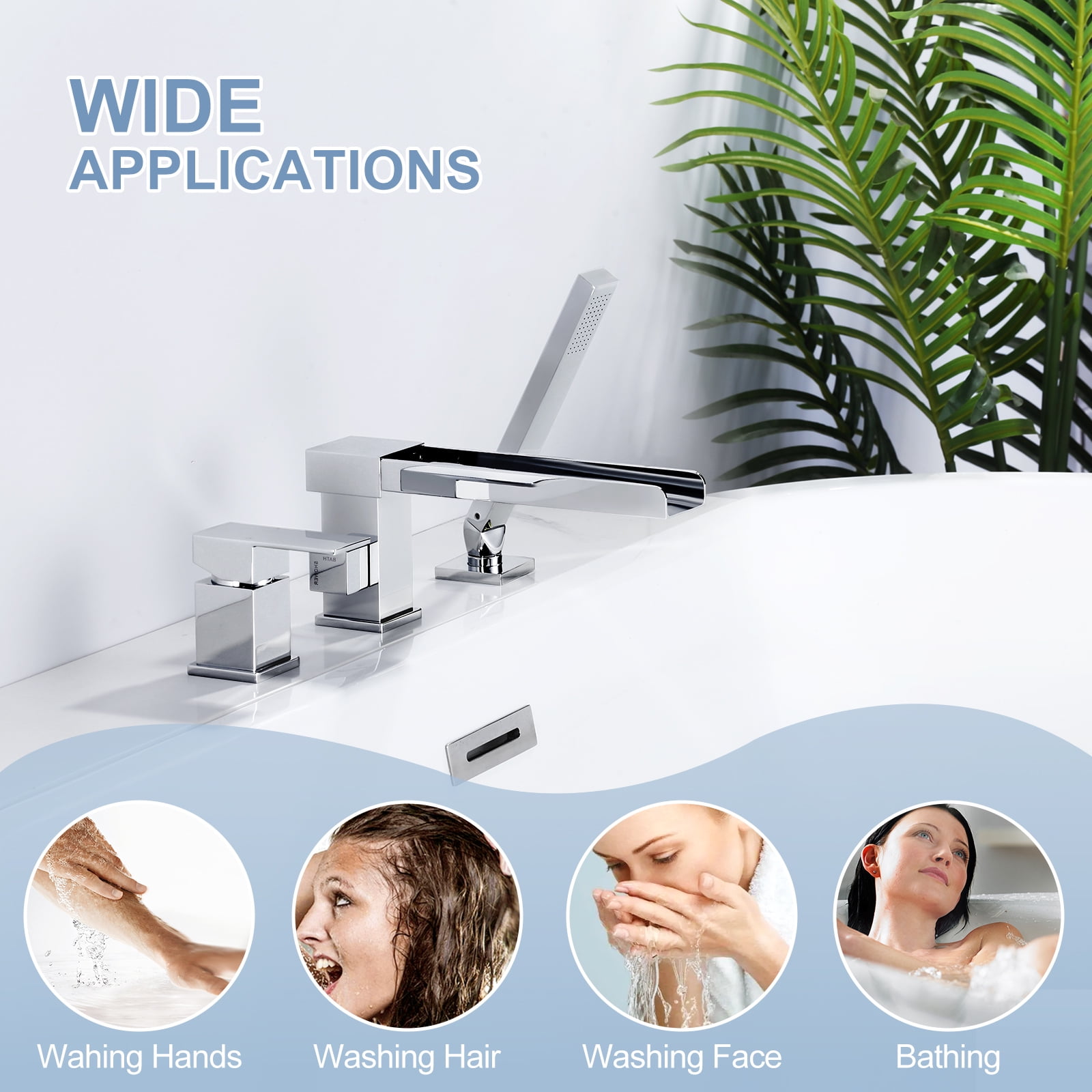 Waterfall Roman Tub Faucets Chrome: WOWOW Deck Mount Bathroom Bathtub Faucet with Sprayer, Garden Tub Faucet