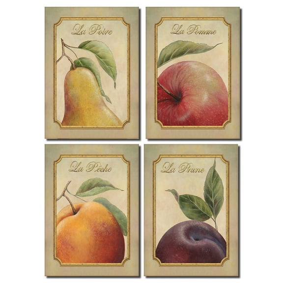 Lovely, Classic French Peach, Apple, Pear and Plum; Four 5X7 Poster Prints
