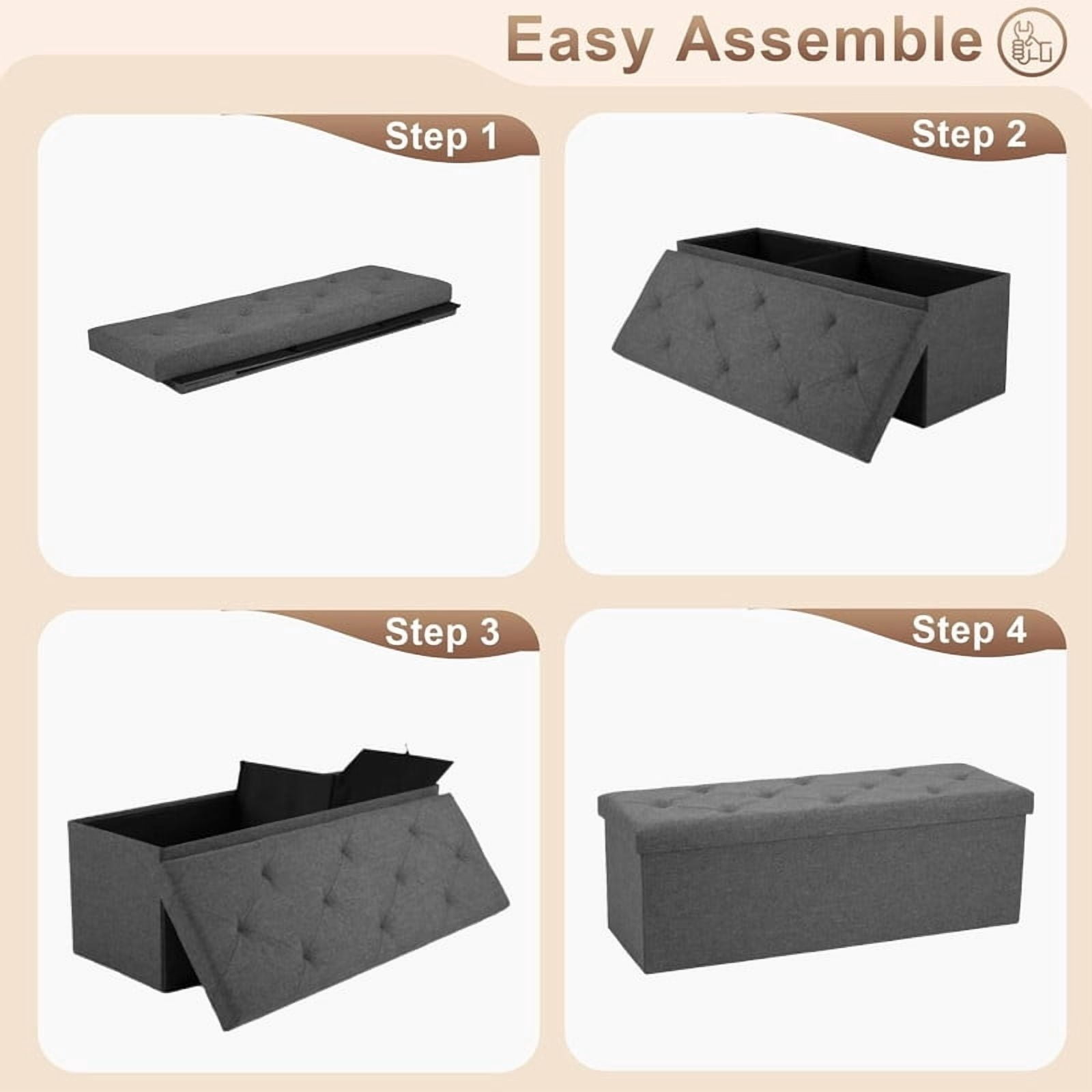 43in Storage Ottoman Bench, Storage Chest, End of Bed Foot Rest Stool with Padded Seat, Bedroom Bench for Living Room
