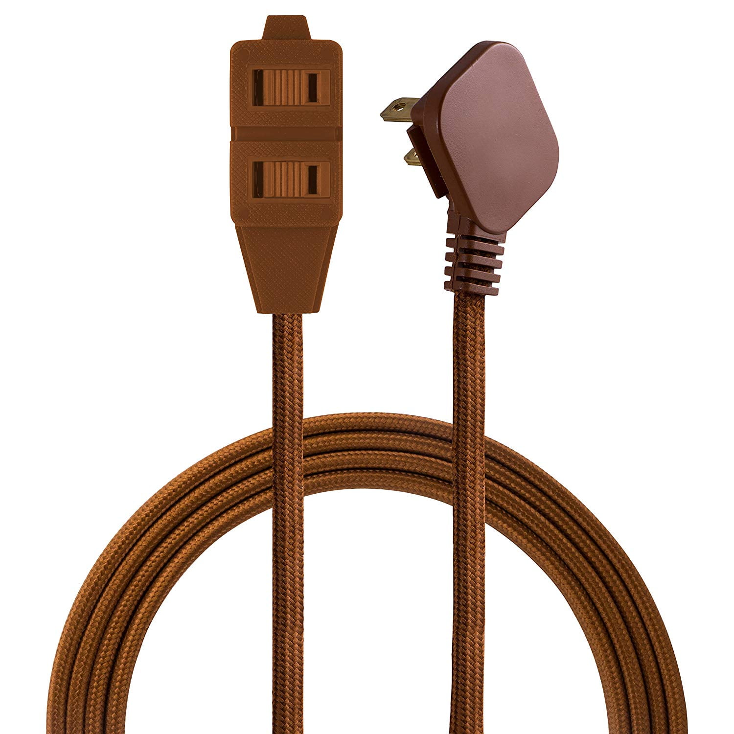 Cordinate 8ft. 3-Outlet Polarized Cord, Brown, Braided Cord – 39982-T1