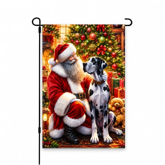 Festive Santa & Dog Christmas Garden Flag, 12 x 18 Inch, Holiday Outdoor Decor for Yard or Porch - Vibrant Seasonal Decoration for Winter Cheer