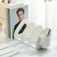thumbnail image 2 of Desktop Bookshelf Organizer with Pen Holder, 4-Compartment File Rack and Book Stand for Desk, Sturdy White Storage Shelf for Home Office and Study Area, 2 of 2