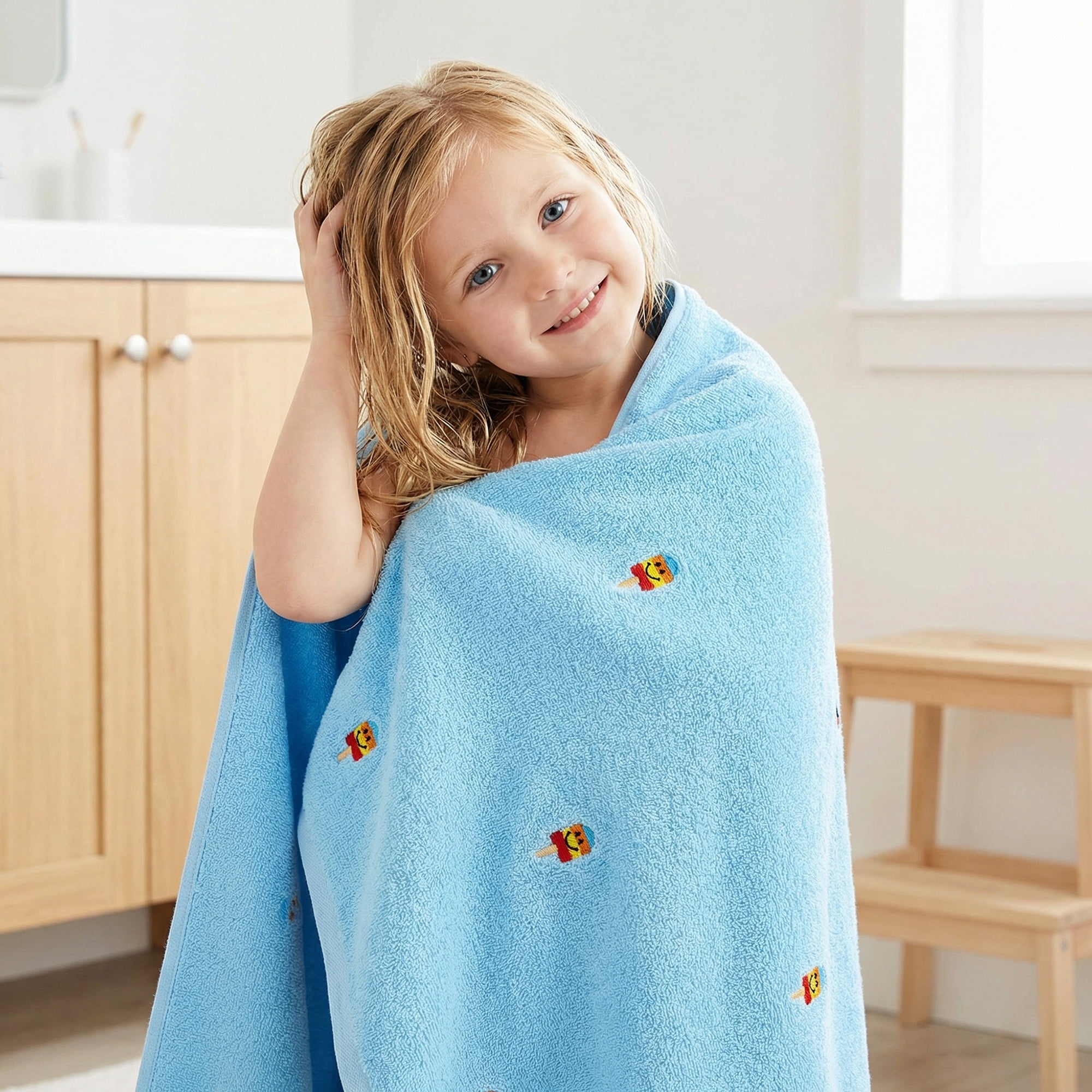 Unique Bargains Soft and Absorbent Cute Cotton Bath Towel Ice Lolly Blue 55" x 28"