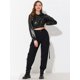 thumbnail image 3 of Sudaderas cortas con capucha para mujer Sudaderas metálicas brillantes holográficas Negro S, 3 of 5