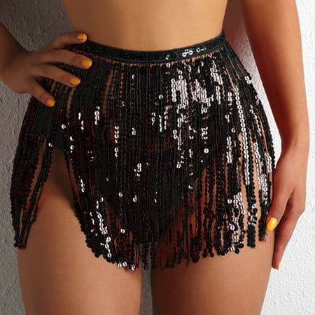 Yanyanz Swim Suits for Women 2025  Women Short Sequin Fringe Cover Up Skirt Beach Wrap Bikini Shiny Cover Ups for Swimwear  Swimsuit Coverup for Women
