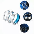 thumbnail image 6 of Blue/Silver 4MM/6MM/8MM Brushed Band Men's Women's Titanium Steel Ring Size 6-11, 6 of 9
