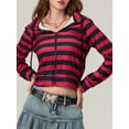 thumbnail image 6 of Elippeo Women Striped Zip Up Hoodie Contrast Color Raglan Long Sleeve Fall Sweatshirt Jacket, 6 of 9