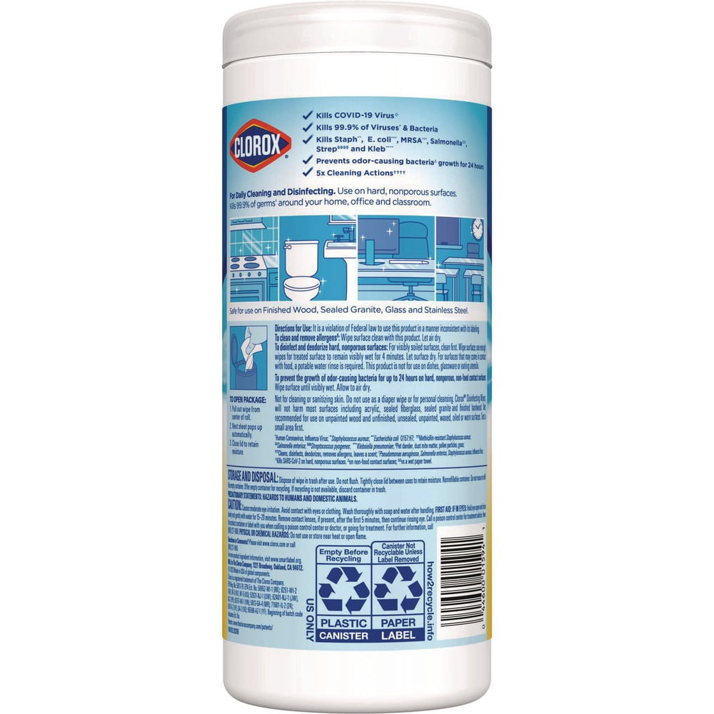 7 in. x 8 in. 1-Ply Disinfecting Wipes - Crisp Lemon, White (35/Canister, 12 Canisters/Carton)
