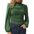 thumbnail image 2 of Mujeres manga larga blusa puff manga acanalada ruffle cómodo estilo casual Top para el desgaste diario, 2 of 6