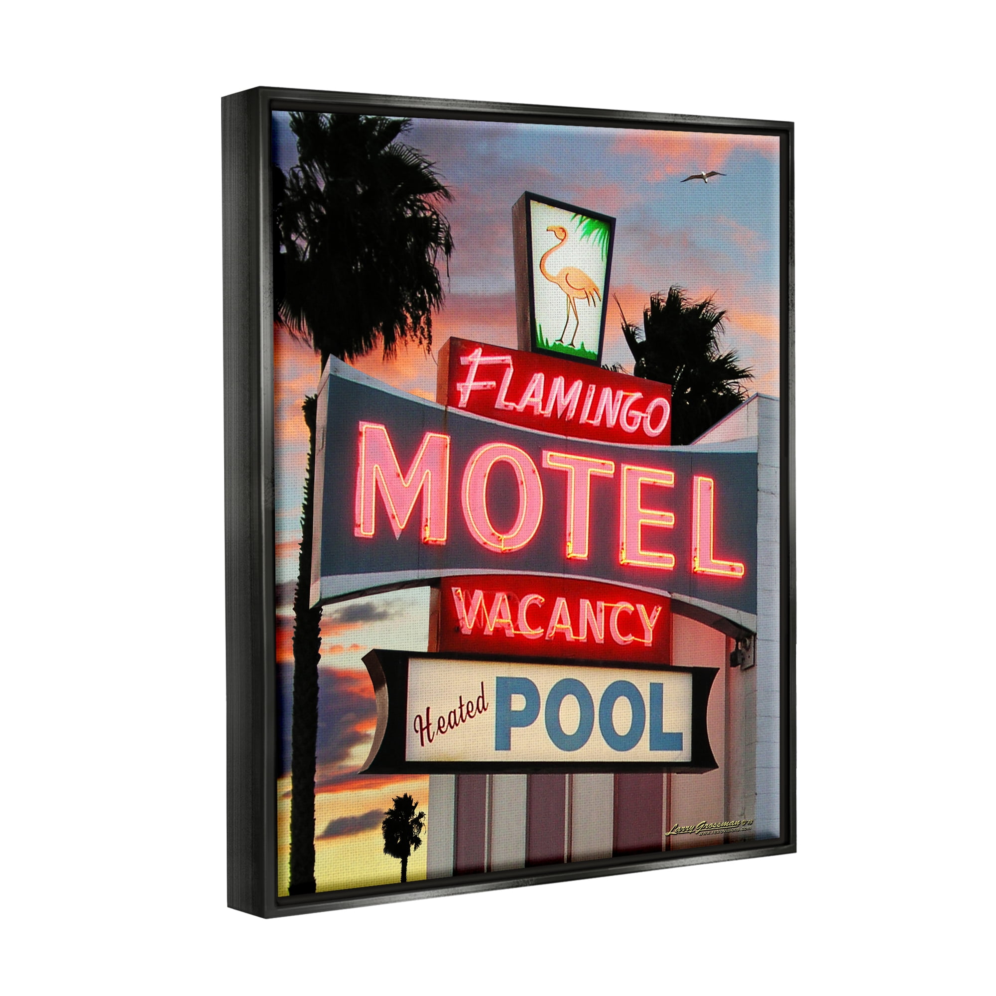 Stupell Industries Tropical Flamingo Motel Nature Painting Black Floater Framed Canvas Art Print Wall Art, 25 x 31