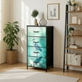 thumbnail image 7 of Dresser for Bedroom with 4 Storage Drawers Majestic Heron Watercolor Dreamy Teal Atmosphere Chest of Drawers Steel Framed Fabric Closet Organizers for Entryway, 7 of 7