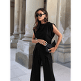 thumbnail image 4 of Women'S Round Neck Pleated Sleeveless Casual Suit,Sleeveless Crewneck Vest Wide Leg Pantsuit Business Sets with Pocket Black XL, 4 of 7