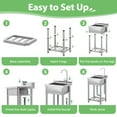 thumbnail image 5 of Freestanding Stainless Steel Utility Sink, Single Bowl with Dual Faucet Connections, Adjustable Legs for Kitchen, Laundry Room, Pet Washing Station, Ideal Small Dog Bath Tub, 5 of 7