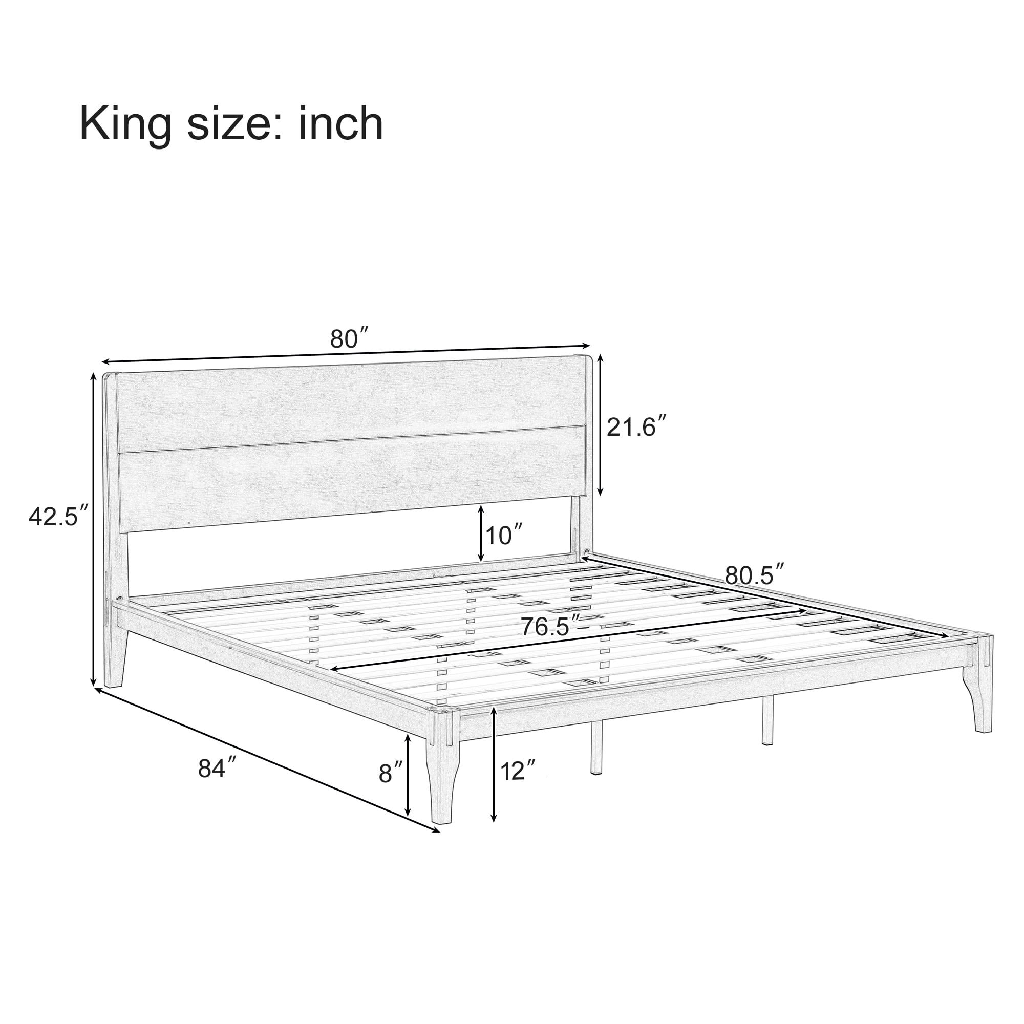 Euroco Mid-Century King Size Platform Bed, Bamboo Wood Bed for Bedroom, Brown