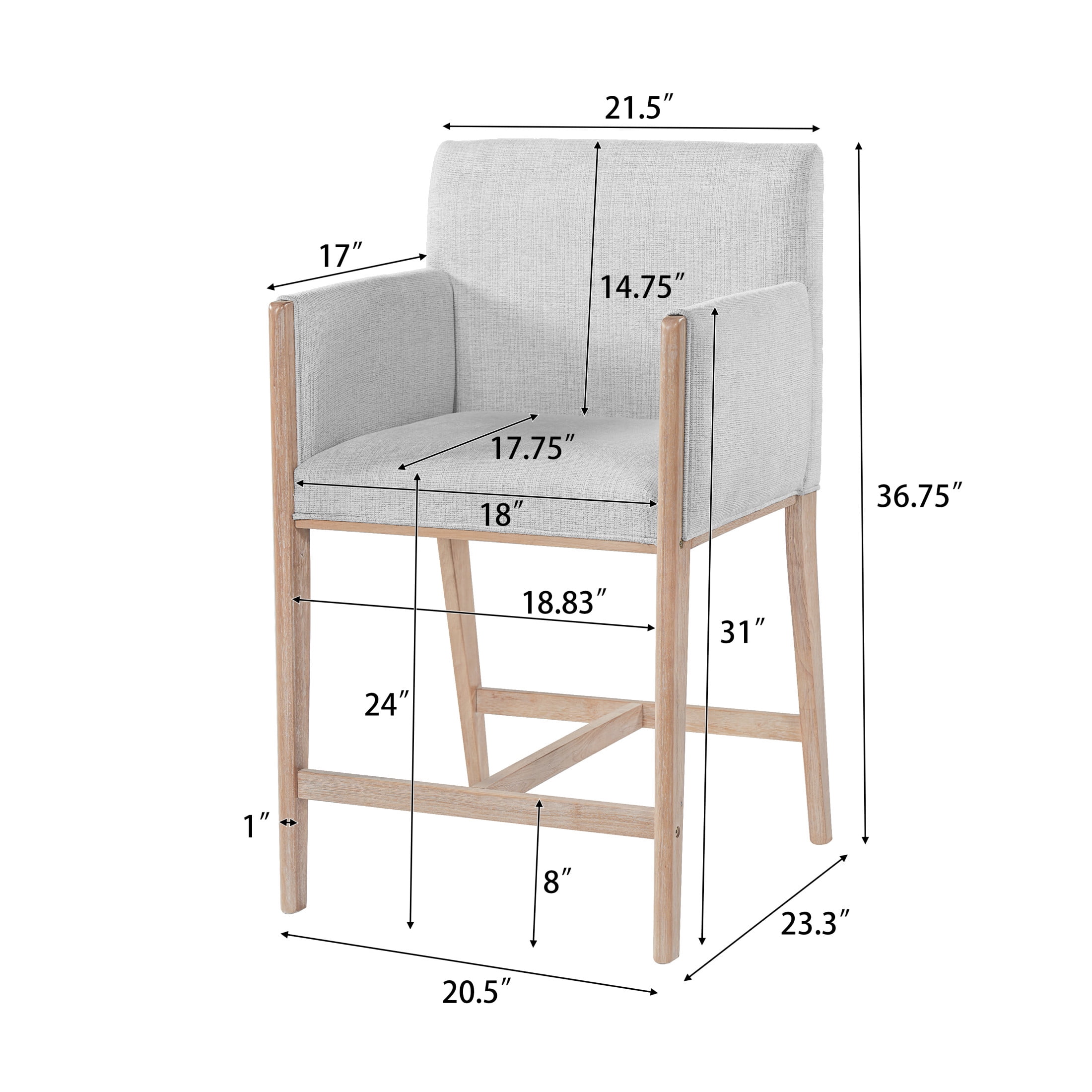 Christopher Knight Home 24" Counter Stools with Arms, Upholstered Bar Chairs for Kitchen Island, Natural, Set of 2