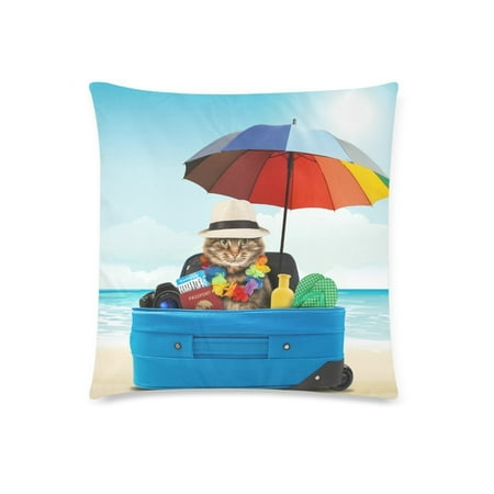 Zkgk Ocean Sea Beach Funny Cat With A Hat Pillowcase For Couch Bed