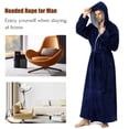 thumbnail image 2 of Robes for Men, LOFIR Hooded Plush Mens Robe, Long Thick Fleece Bathrobe with Belt and Side Pockets, Warm Winter Housecoat Loungewear Gift for Men, Dark Blue, 3XL, 2 of 7
