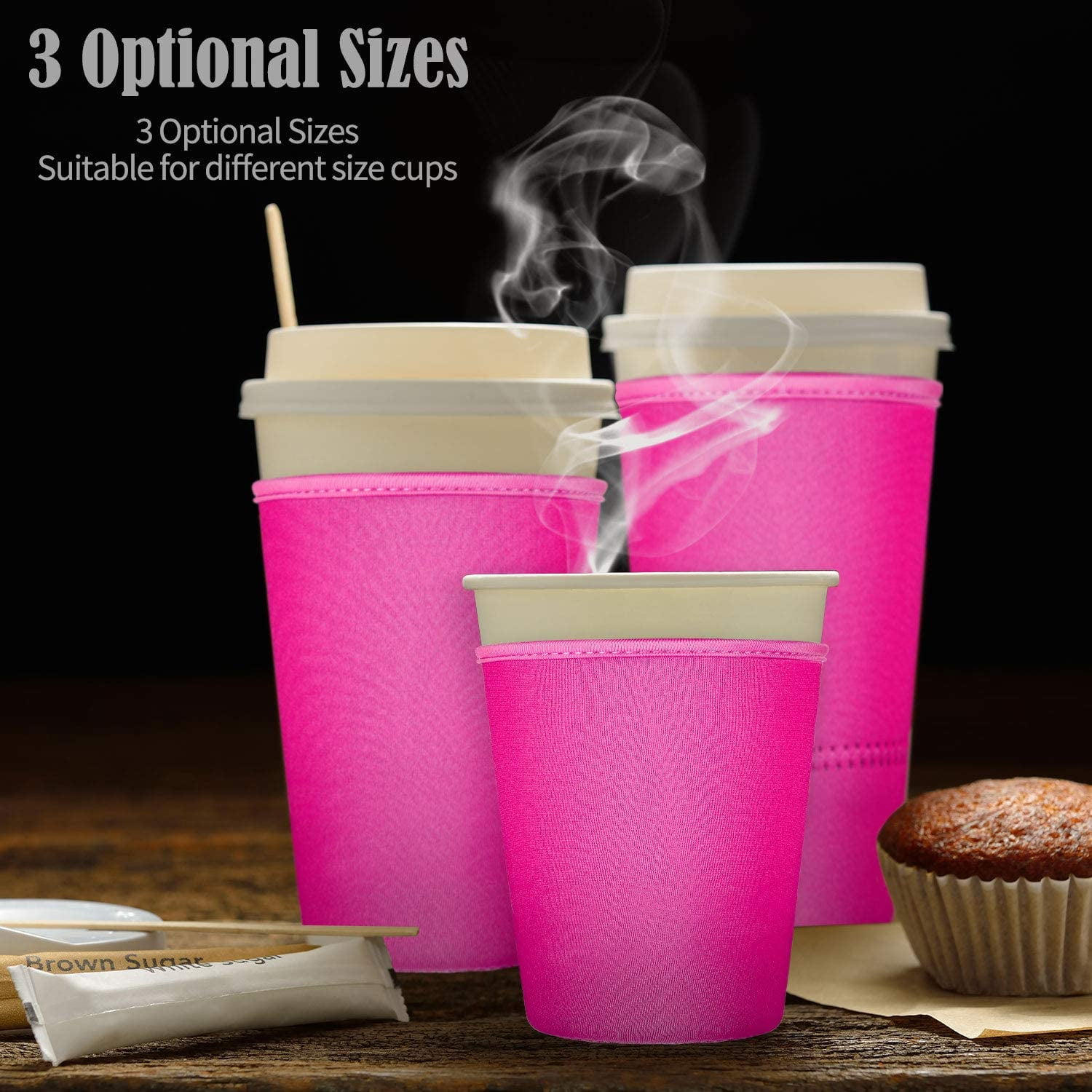 12 Pieces Reusable Iced Coffee Cup Sleeves Insulated Cup Covers Insulator Sleeves Drinks Holders for 10 to 32 Ounce Cold Hot Drink Beverages Cup Bottles 3 Sizes Black, Light Blue, Pink, Green