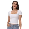 thumbnail image 6 of Women's Square Neck Tops Short Sleeve Crop Tops Workout Summer Clothes Casual Slim Fit T-Shirts, 6 of 6