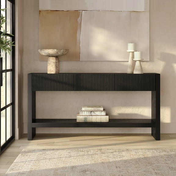 Manzanita 60" Wide Rectangular Solid Wood Fluted Console Table in Black Veneer