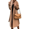 thumbnail image 3 of Women'S Notched Lapel Long Sleeves Slim Mid-Long Wool Blend Outerwear Casual Fall Winter Coats with Belt Khaki XL, 3 of 8