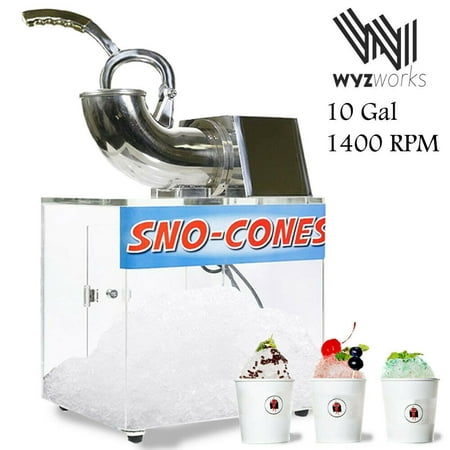 WYZworks 250W Heavy Duty Electric Shaved Ice Shaver Snow Cone Slush Margarita Machine 440lbs/h Stainless Steel and Acrylic