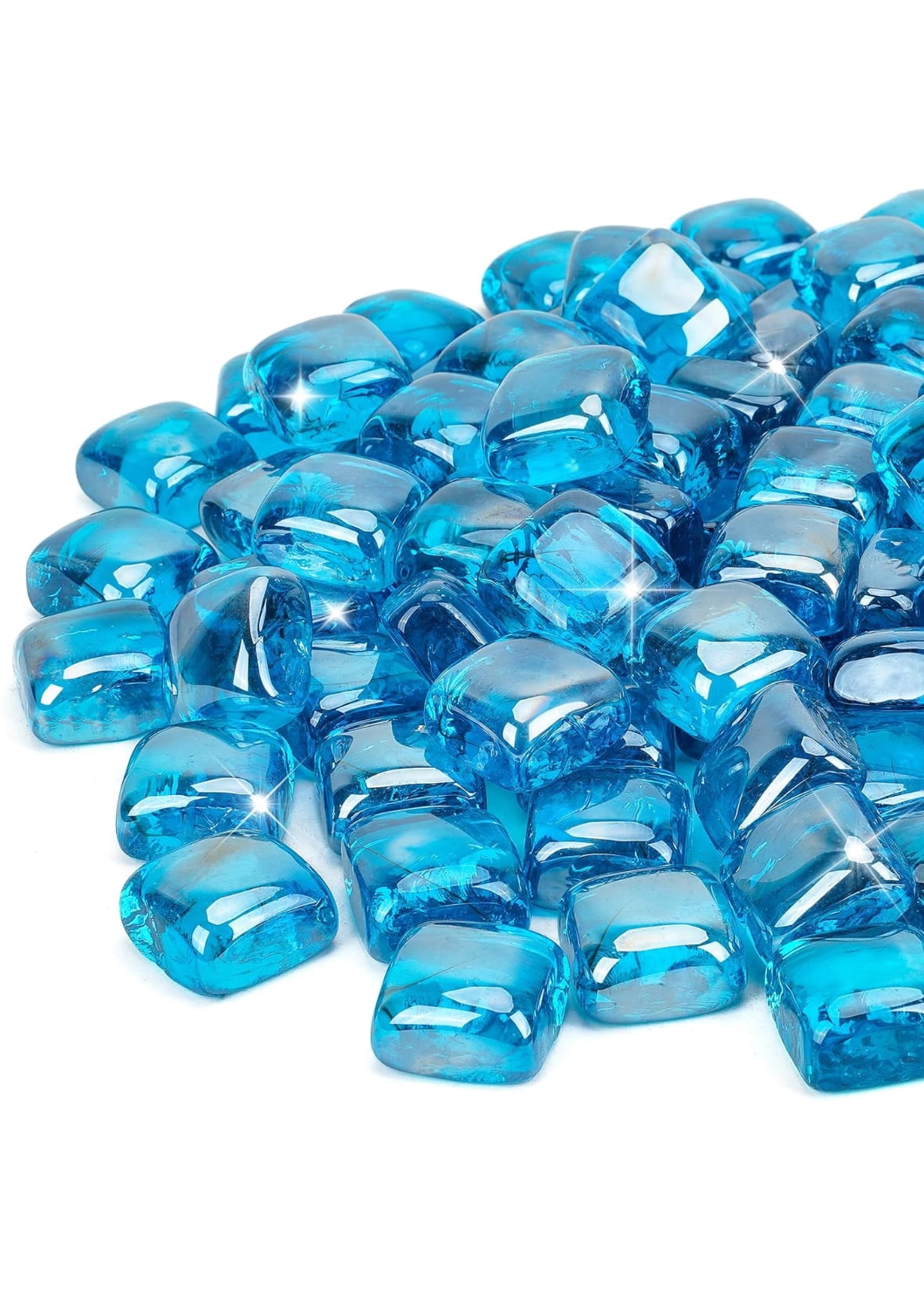 10 lbs Turquoise Blue Fire Glass Cubes - Professional Grade Fire Pit Glass - 1"