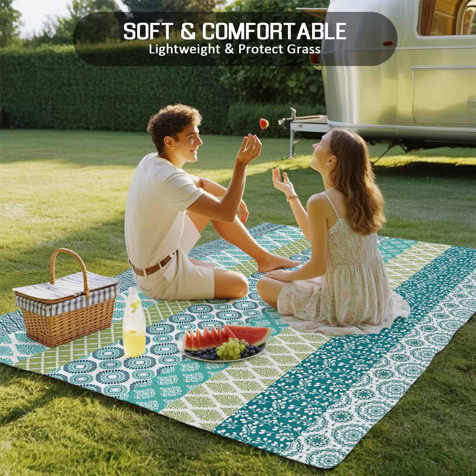Outdoor Rug 5x8 ft Teal Blue Boho Waterproof Outdoor Patio Rug Mat Non Slip Outside Area Rugs Carpet for RV,Camping,Porch,Deck,Pool,Balconybackyard,Bohemian Geometric Pattern