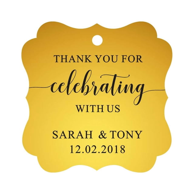 Darling Souvenir Fancy Frame Custom Paper Tags Thank You For Celebrating With Us Wedding Favor Gift Hang Tags-Metallic Gold-100 Tags