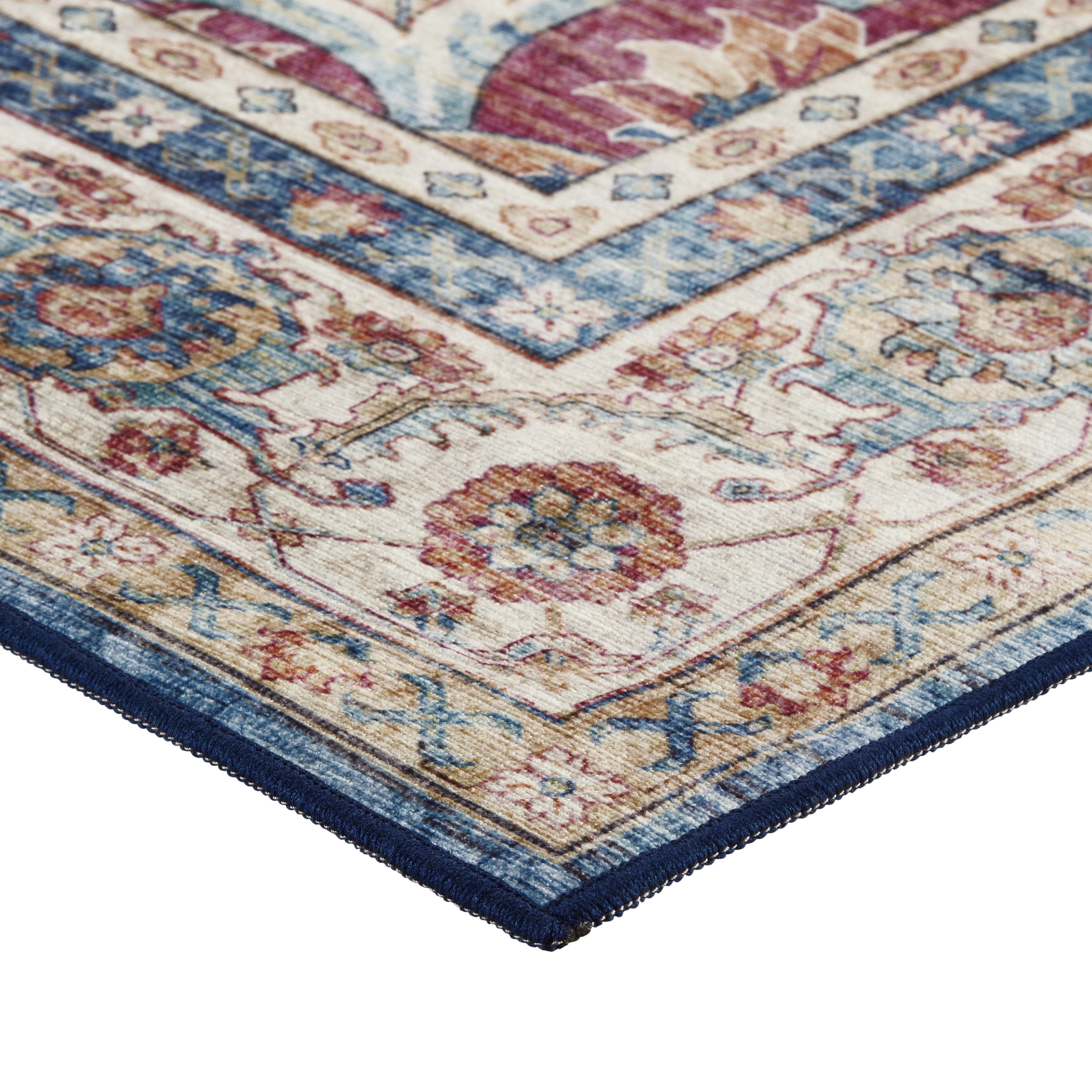 Blue Multi Medallion Skid- Resistant Area Rug, 5' x 7'