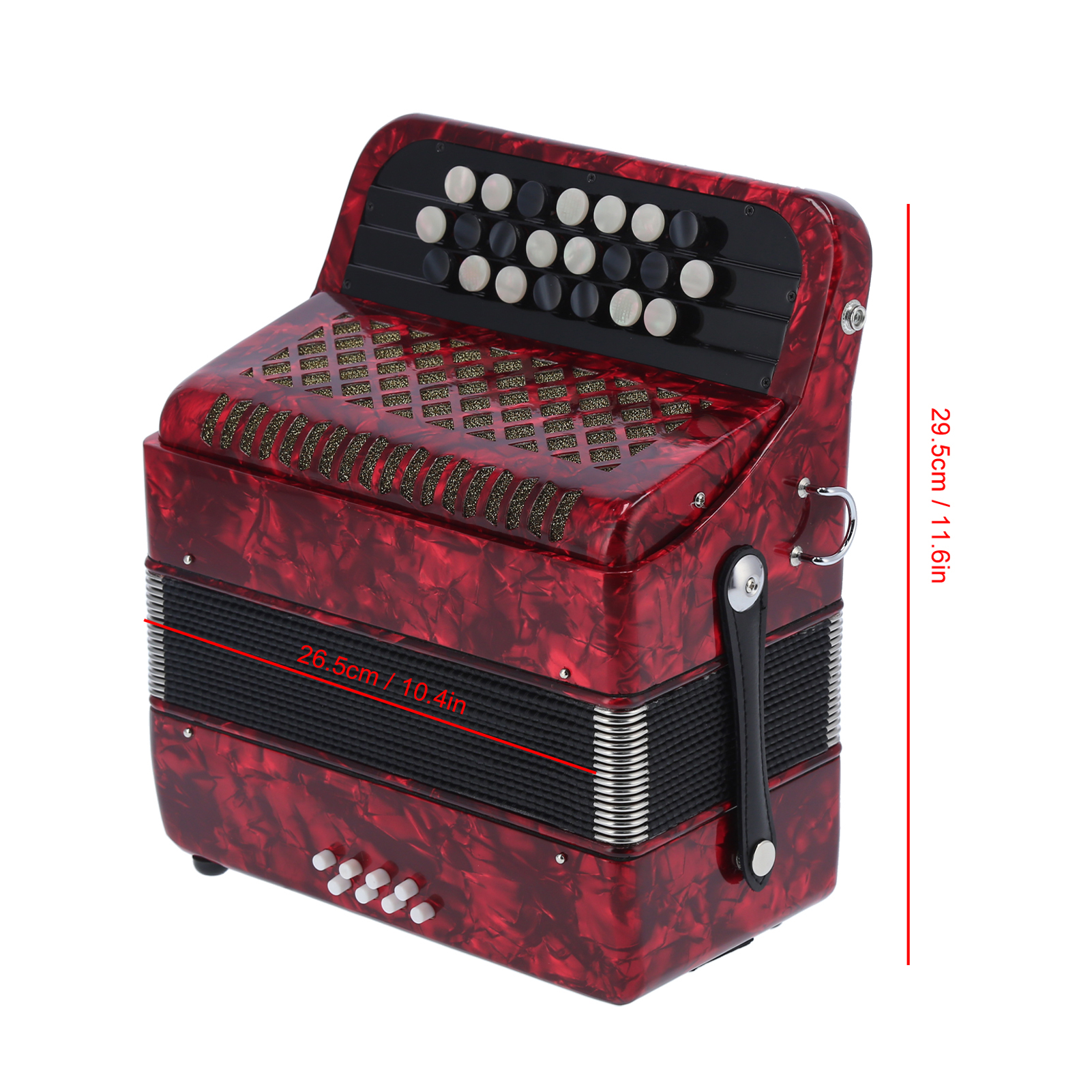 Accordian 22 Key 8 Bass Professional Button Reed Instrument for Beginner with Storage BagRed