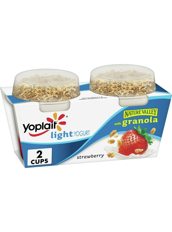 Yoplait Light Fat Free Strawberry Yogurt With Granola Snack Cups, 2 Yogurt Cups, 6 Oz Each