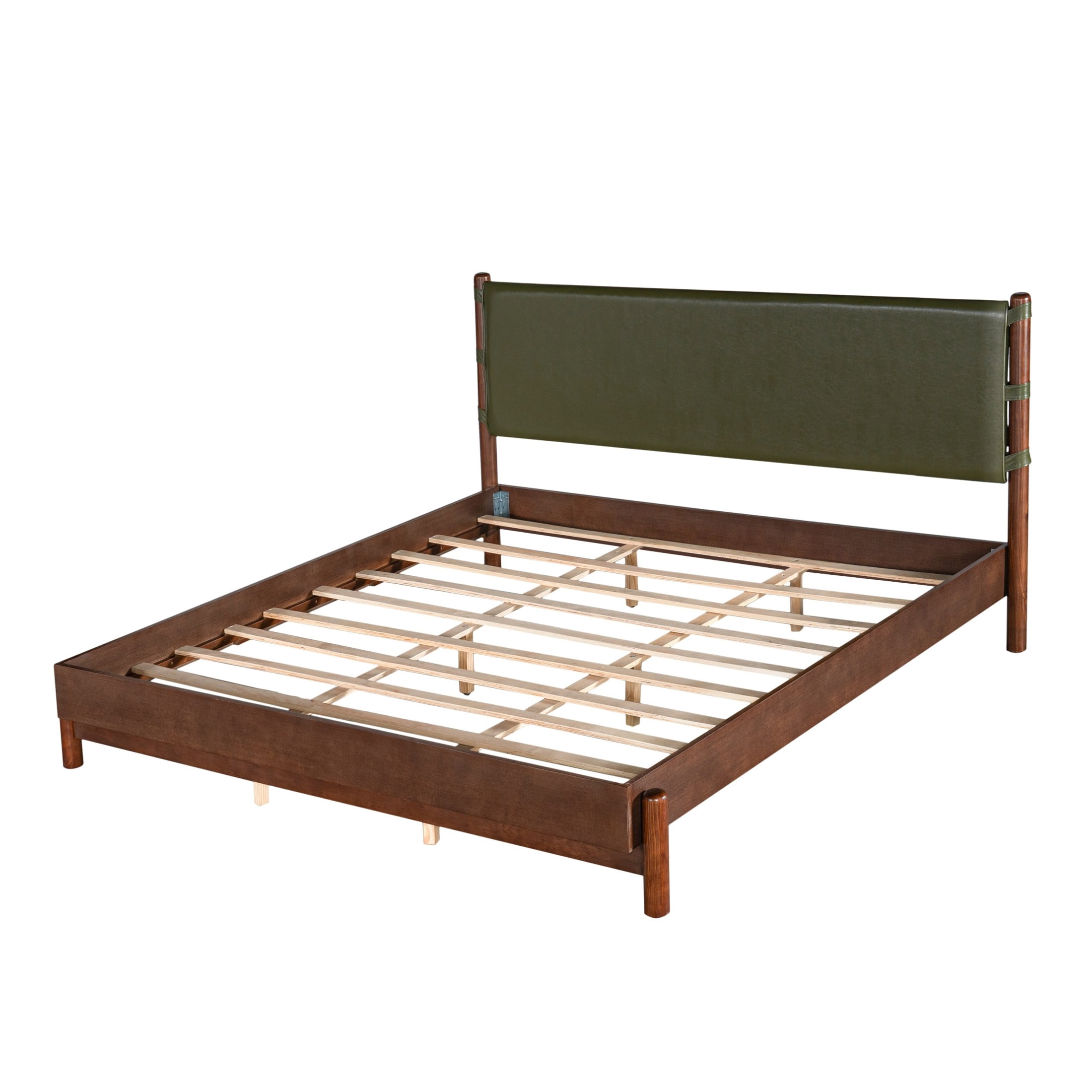Christopher Knight Home King Modern Wood Platform Bed with PU Upholstered Headboard, Walnut+Olive